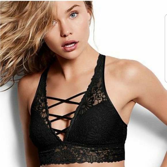 PINK by Victoria’s Secret • Black lace strappy bralette • Medium - Picture 1 of 8